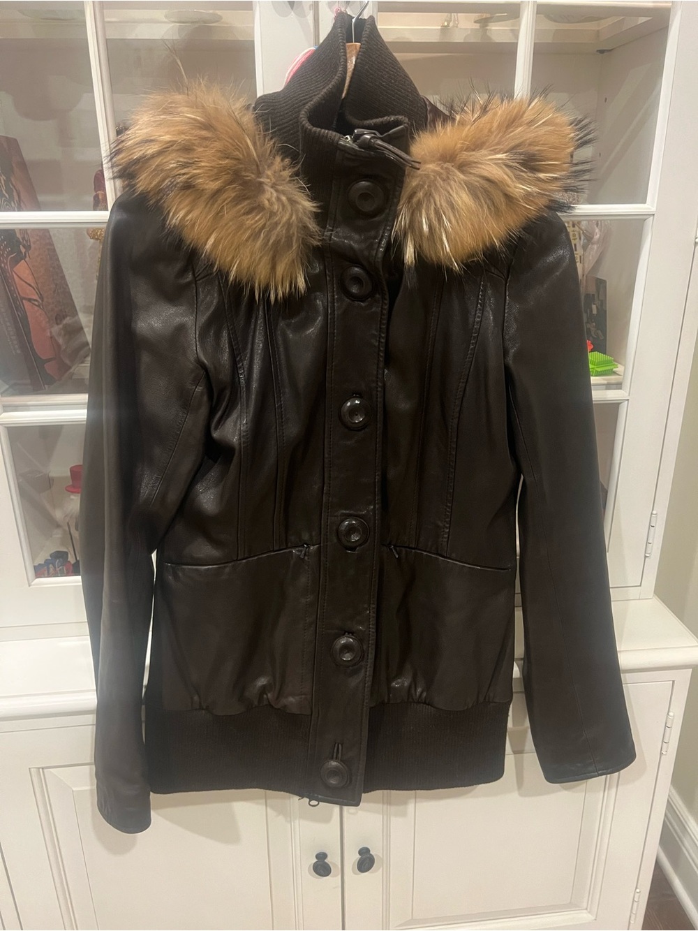 Mackage Brown Lamb Leather Jacket w/ Genuine Fur Hood Size M